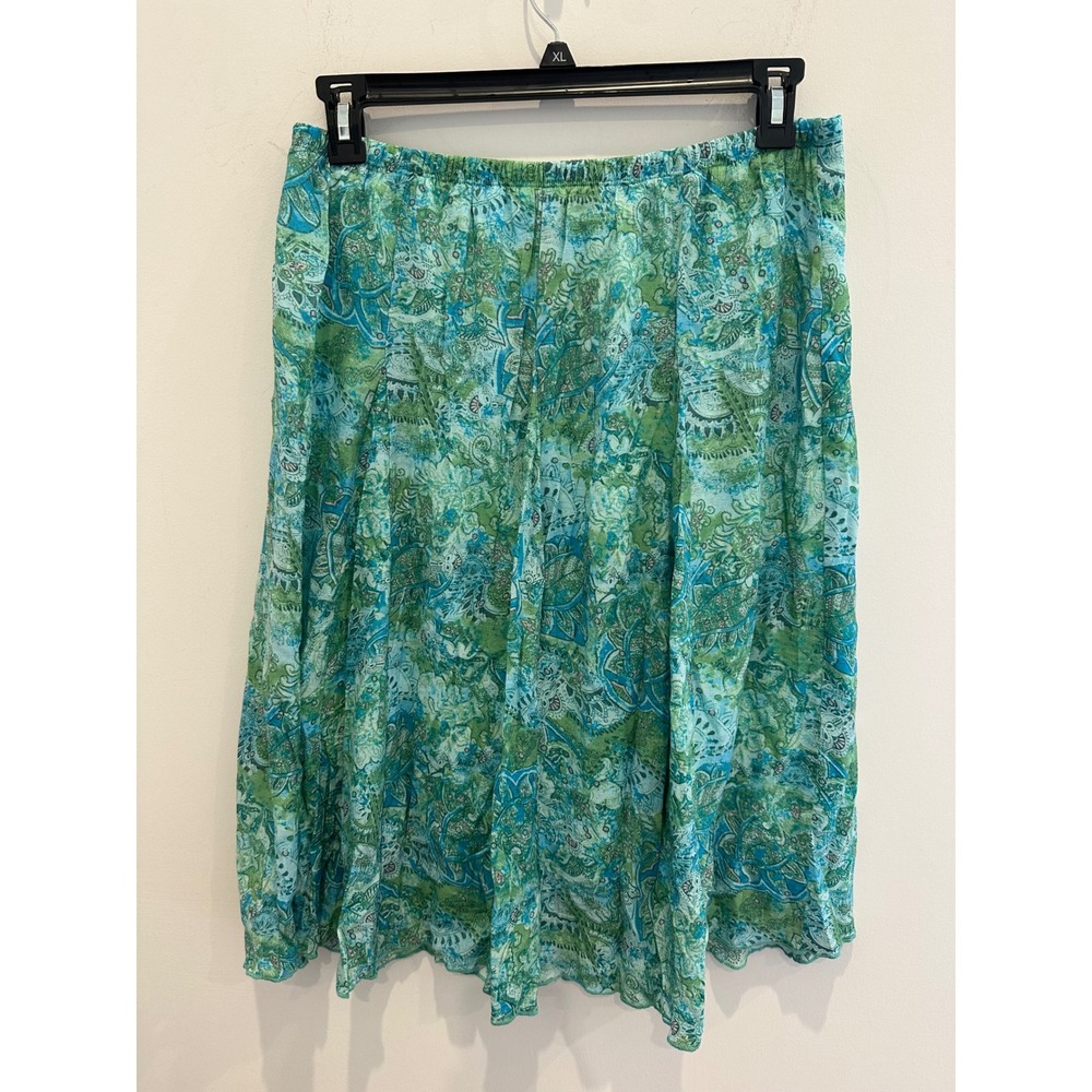 Kim Rogers Teal Green Paisley Midi Skirt Elastic Waist L Lined Rayon Blend